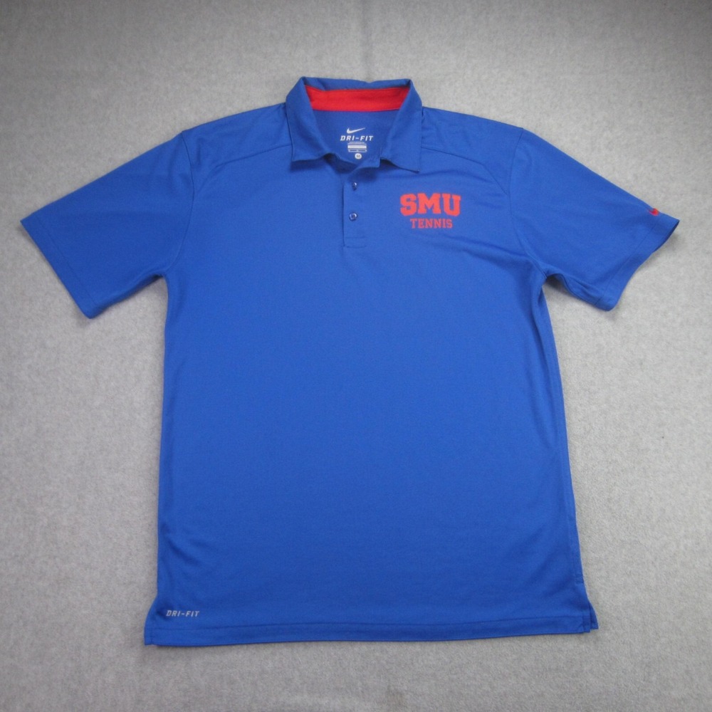 Nike SMU Mustangs Tennis Polo Shirt Mens M Blue Dri-FIT Southern Methodist